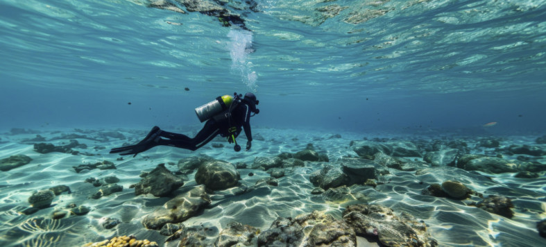 Дайвер под водой