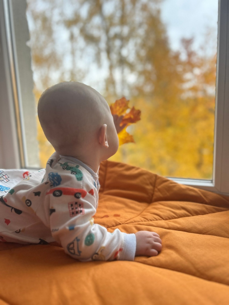 младенец смотрит в окно