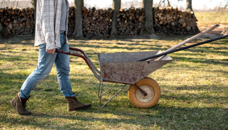 тележка и рабочий тележка и рабочий