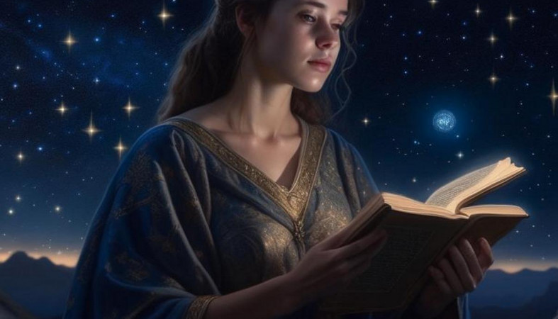 девушка-астролог с книгой
