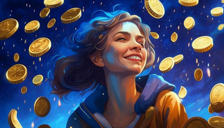 на девушку с неба сыплются деньги