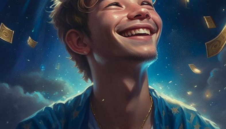 молодой человек радуется деньгам