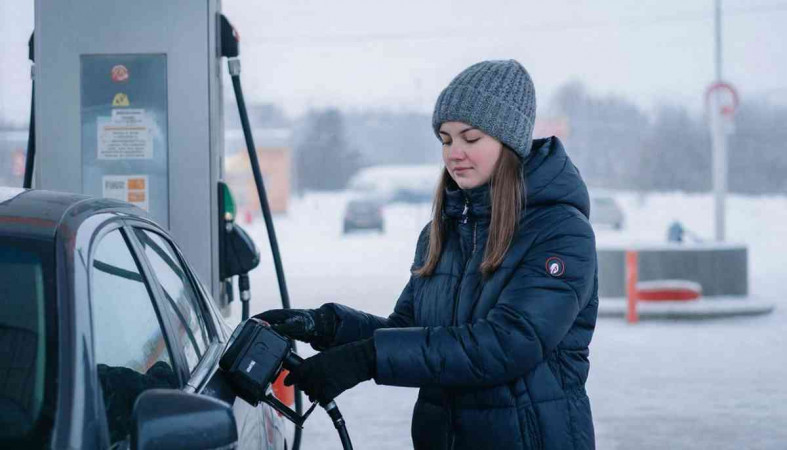 Девушка заправляет машину