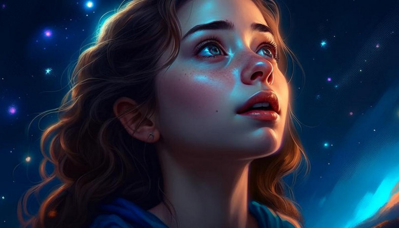 девушка смотрит в ночное небо девушка смотрит в ночное небо