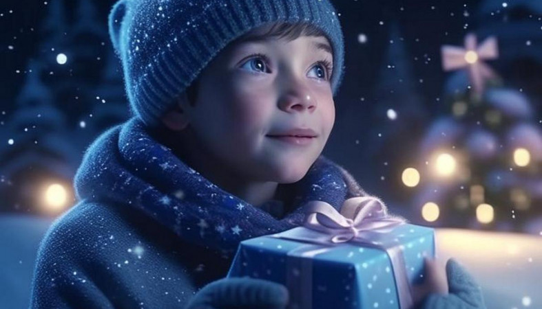 мальчик держит подарок