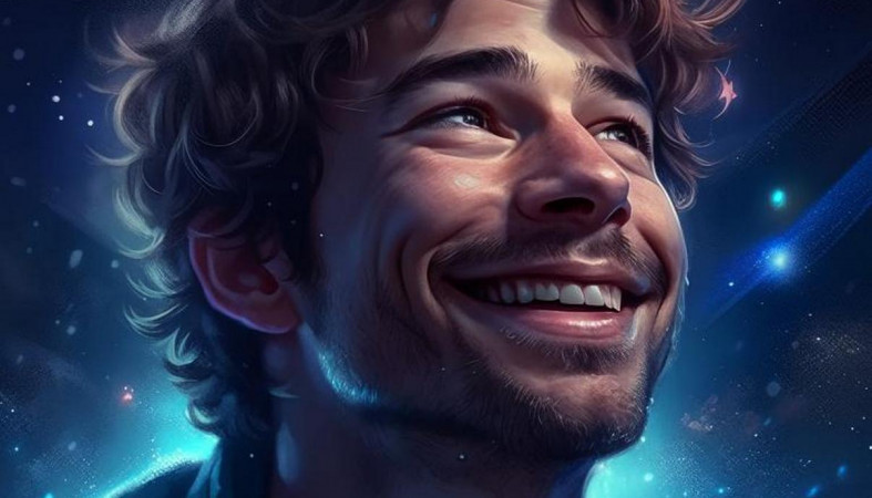 молодой мужчина улыбается и смотрит в ночное небо