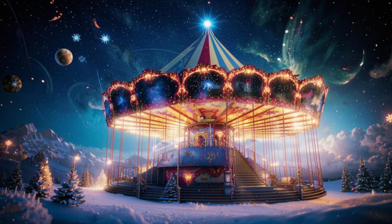 светящаяся карусель на фоне ночного неба светящаяся карусель на фоне ночного неба