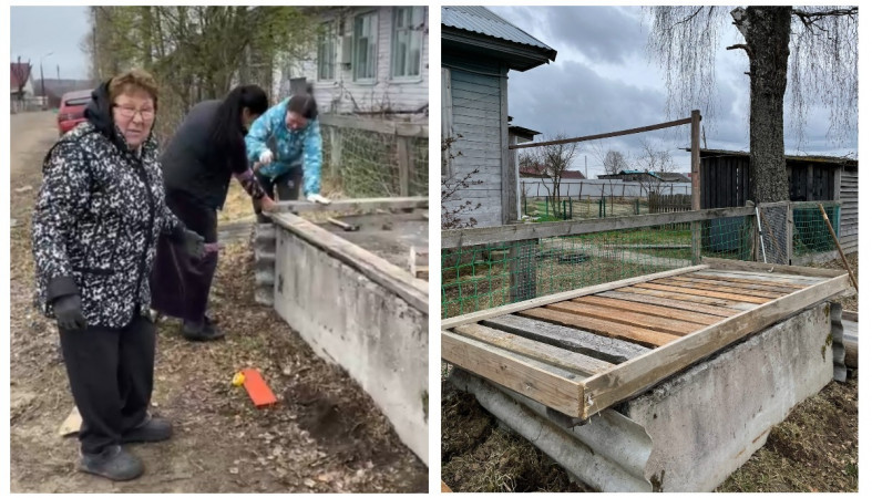 женщины построили площадку для воды