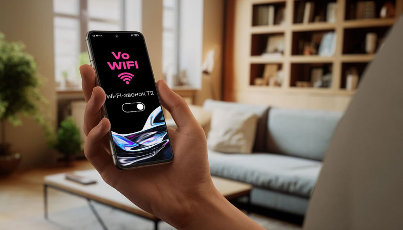 телевон с надписью на дисплее VoWiFi 