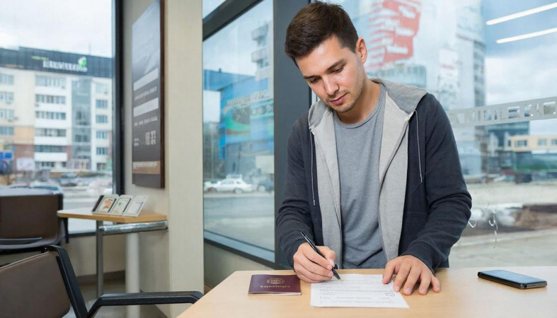 мужчина в банке