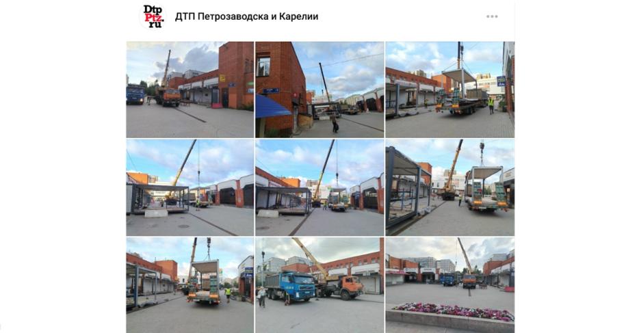 техника выгружает ларьки на площади в Петрозаводске